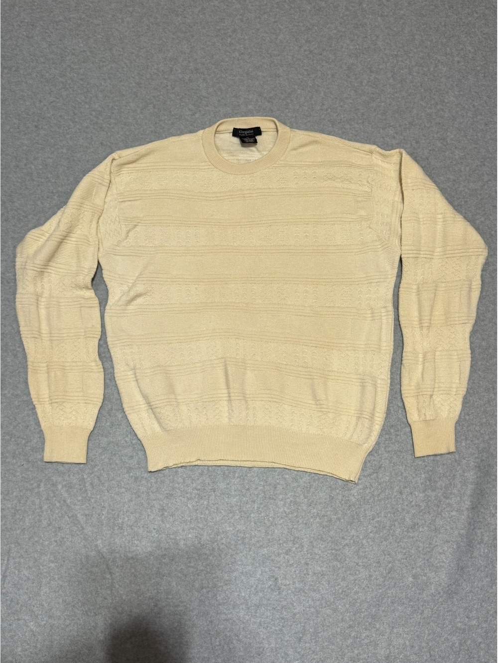 Vintage Giorgiolini Italy Men's XL Cream Textured Knit Wool Blend Sweater